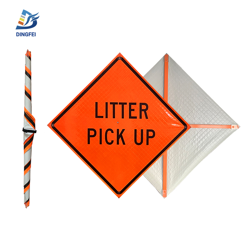 Litter Pick Up Reflective Roll Up Traffic Sign - 